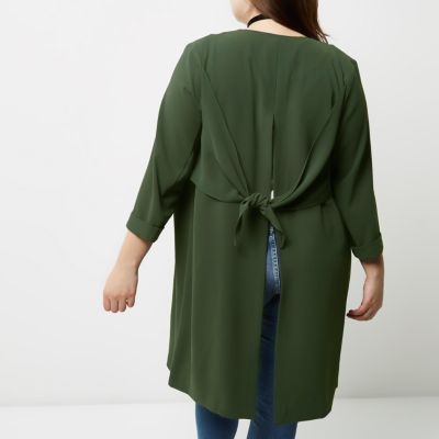 Plus khaki green split back duster coat